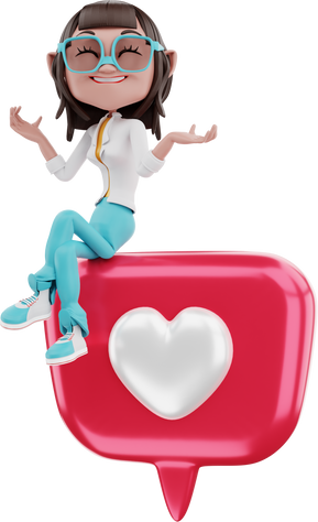 3D Character Sitting on a Heart Balloon